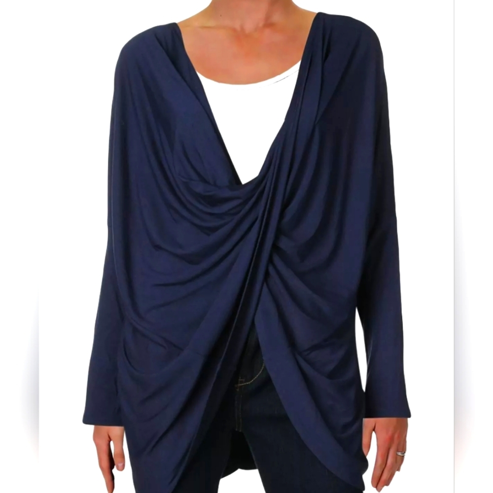 SPLENDID Studio Active Jersey Drape Tunic Long‎ Sleeve Top Women's Large L NEW